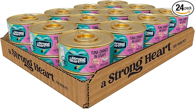 A Strong Heart Canned Wet Cat Food, Tuna Dinner in Gravy - 3 oz Cans (Pack of 24), Made in The USA with Real Tuna