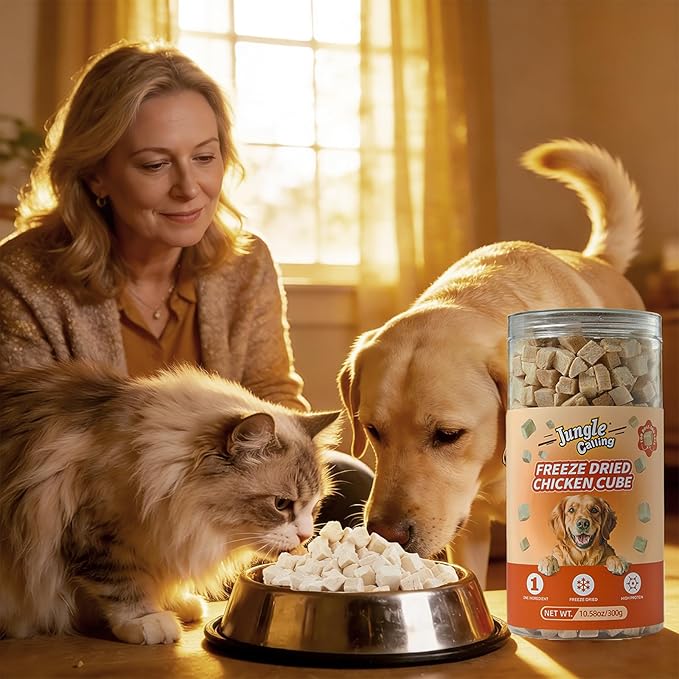 Jungle Calling Freeze Dried Chicken Cat & Dog Treats, Single Ingredient Chicken Bites for Cats & Dogs, High Protein Pet Training Treats, Edible Organic Food Topper, 10.58 oz