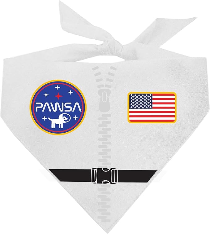 Pawsa Astronaut Costume Dog Bandana | 100% Cotton Adjustable Triangle | Made in USA | Halloween | Space Explorer | Out of This World | Galaxy |White, One Size (1376)