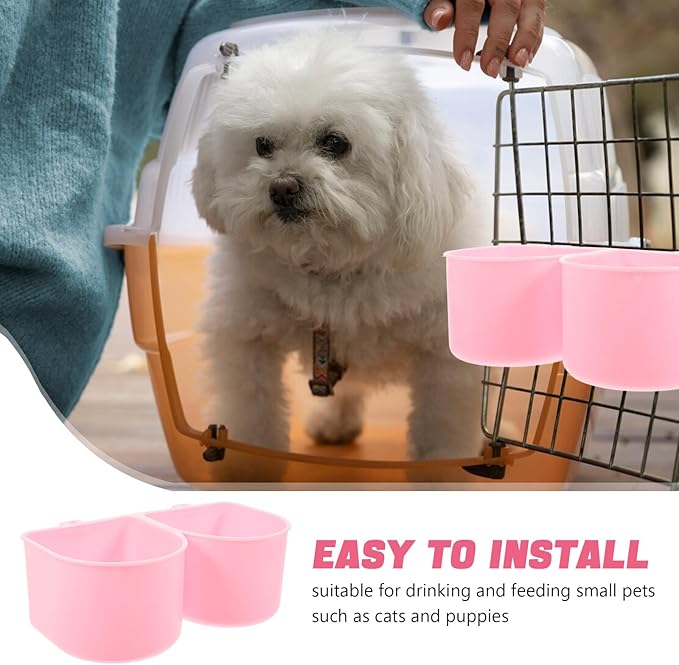 HOMSFOU Pet Hanging Feeding Bowl with Hooks, Pink Plastic Small Animal Feeder for Cats, Dogs, Rabbits and Birds, Cage Mounted Water and Food Dish for Travel and Home Use