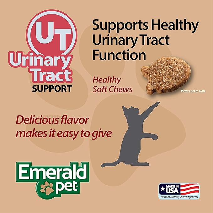 Emerald Pet 3 Pack of Urinary Tract Support Feline Health Chews, 2.5 Ounces Each, Grain-Free, Made in The USA