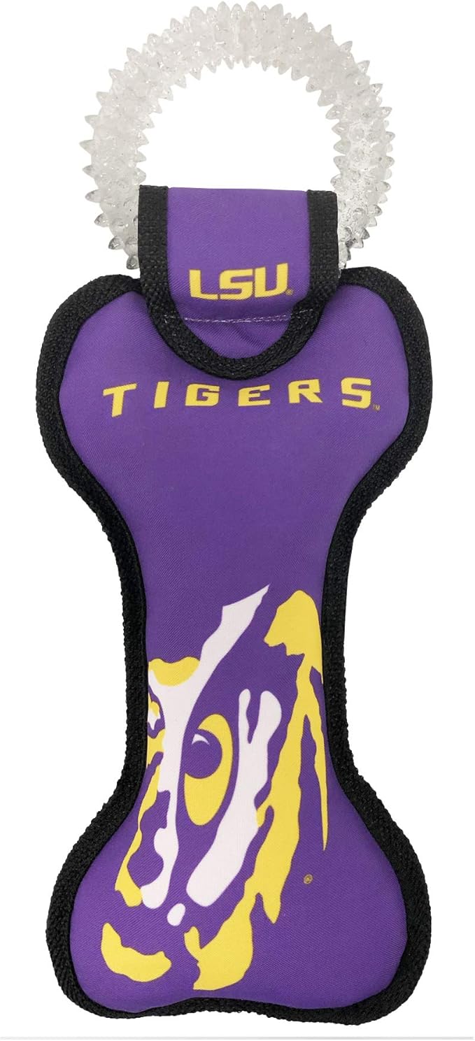 Pets First NCAA LSU Tigers Spartans Dental Dog TUG Toy with Squeaker. Tough PET Toy for Healthy Fun, Teething & Cleaning Pets Teeth & Gum