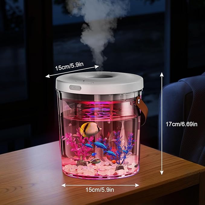 Oxygen-Injected Fish Tank, Small Fish Tank with 7 Color LED Light & Quiet Pump, Rechargeable Portable Mini Fish Tank with Lid, Travel Aquatic Pets Tank Starter Kit