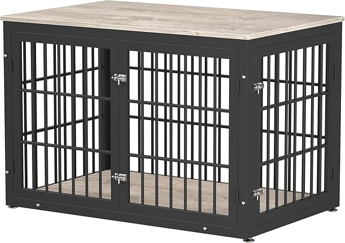 rehomerance 48 Inch Heavy Duty Dog Crate Furniture for Large and Medium Dogs, Decorative Pet House End Table, Wooden Cage Kennel Furniture Indoor, Grey