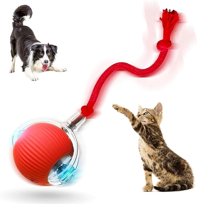 2026 New Self Rolling Dog Ball Interactive Cat Toys Automatic Cat Toy Self Moving Dog Toys, Interactive Rolling Dog Ball, 360° Smart Automatic Toy Electric. (Red)
