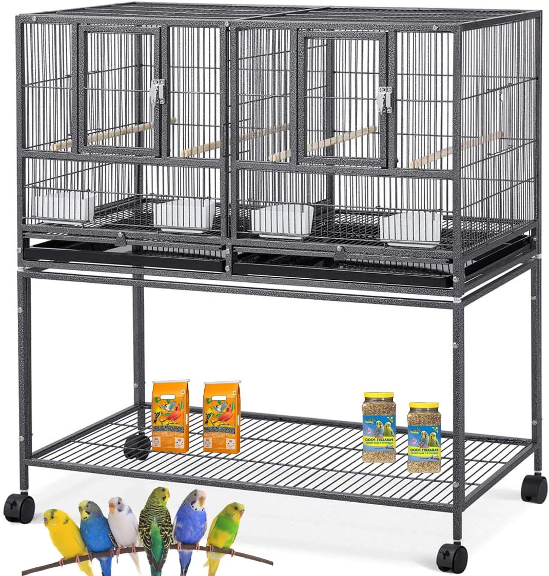1/2/3-Combo Stacker Center Divided Breeder Breeding Bird Flight Double Rolling Cage for Aviaries Canaries Cockatiels Lovebirds Finches Budgies Small Parrots (Black Vein, One Stacker)