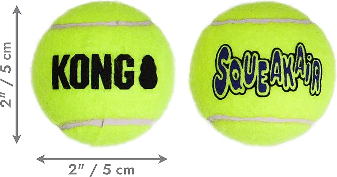 KONG SqueakAir Tennis Balls - Small - 6 Pack - Durable Squeaky Tennis Ball Dog Toy for Fetch, Non-Abrasive Felt, Gentle on Teeth, for Small Breed Dogs
