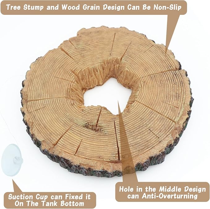AQUA KT Aquatic Turtle Tree Trunk Round Freestanding Floating Dock Island Climbing Basking Platform Large Non Slip with Suction Cup, for Pond and Amphibian Reptile Terrarium Habitat