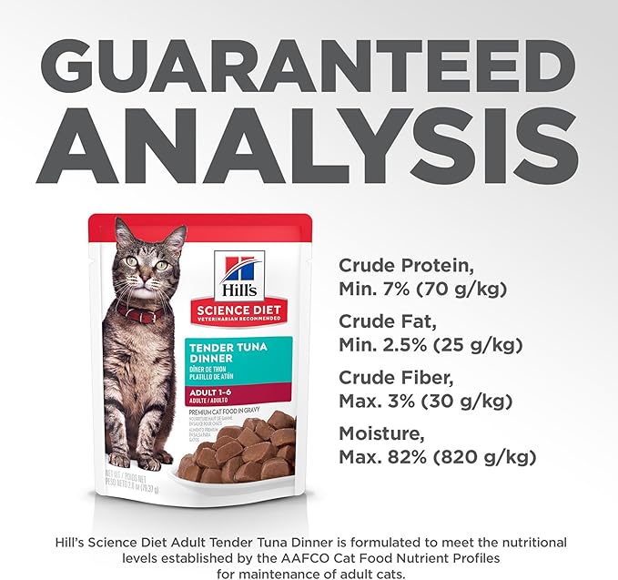 Hill's Science Diet Adult 1-6 Wet Cat Food, Tuna, 2.8 oz. Pouches, 24-Pack