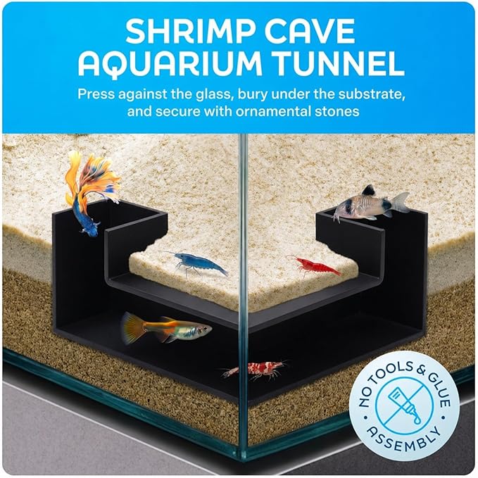 Aquarium Underground Tunnel 5", Dual-Entrance Fish Tank Cave & Aquarium Cave with Clear Viewing Window, ABS Shrimp Hideout, Substrate Buried Decor for Betta, Loaches, Corydoras, Black