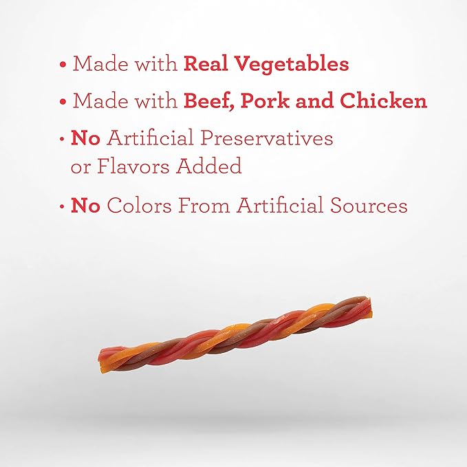 DreamBone Triple Flavor Twisties Chews for Dogs, Treat Your Dog to Easy-to-Digest Rawhide-Free Chews Made with Real Beef, Pork & Chicken, 25 Count