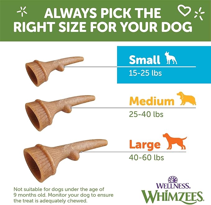 Wellness WHIMZEES Antler Occupy Dog Dental Treat, Chews, Freshens Breath, Small Size, 12.7 oz Bag, 24 Count