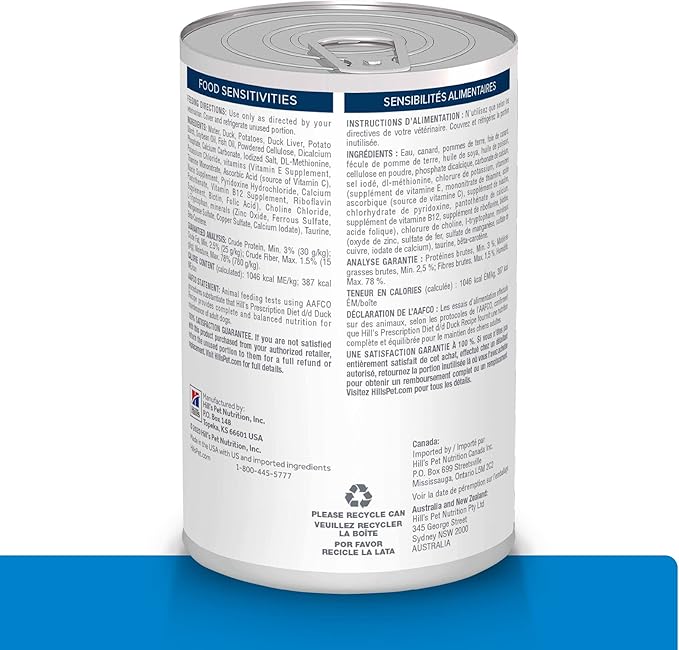 Hill's Prescription Diet d/d Food Sensitivities Wet Dog Food, Duck, 13 oz. Cans, 12-Pack