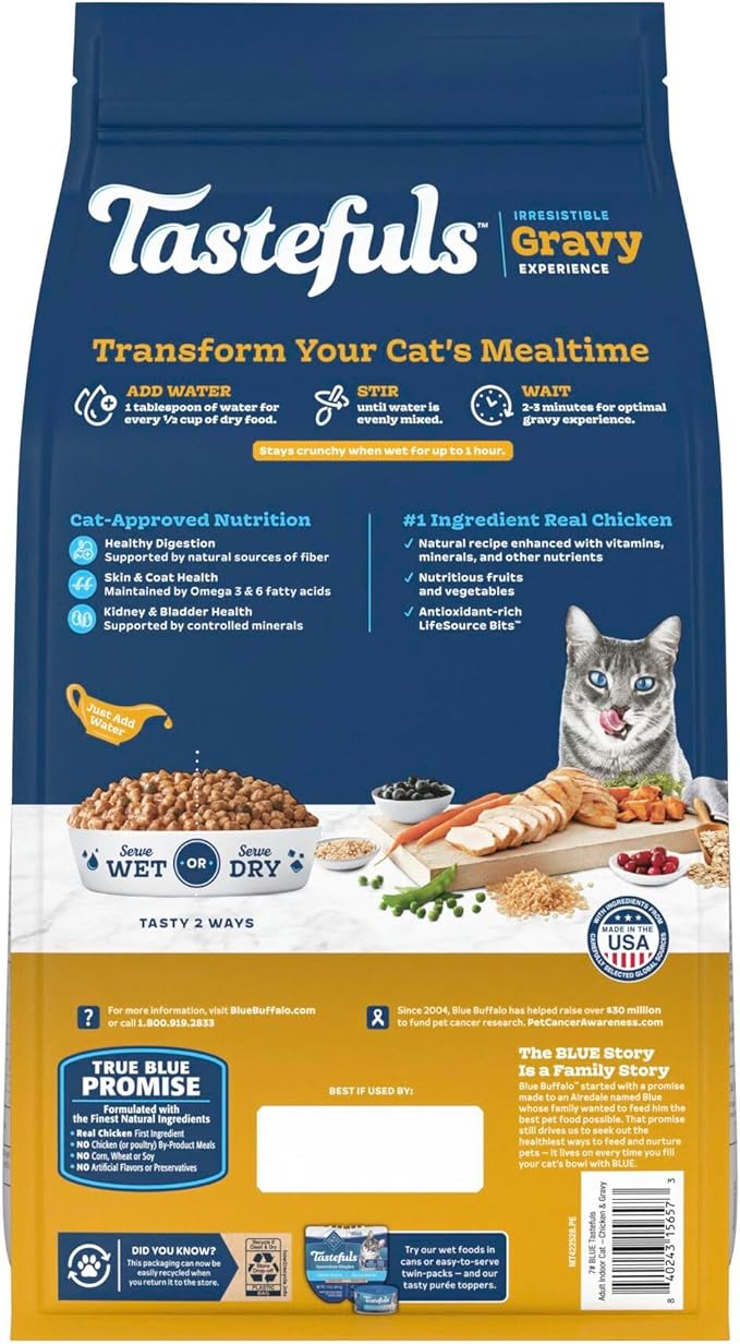 Blue Buffalo Tastefuls Irresistible Gravy Experience Adult Indoor Cat Dry Food, Chicken & Brown Rice Recipe, 7-lb. Bag