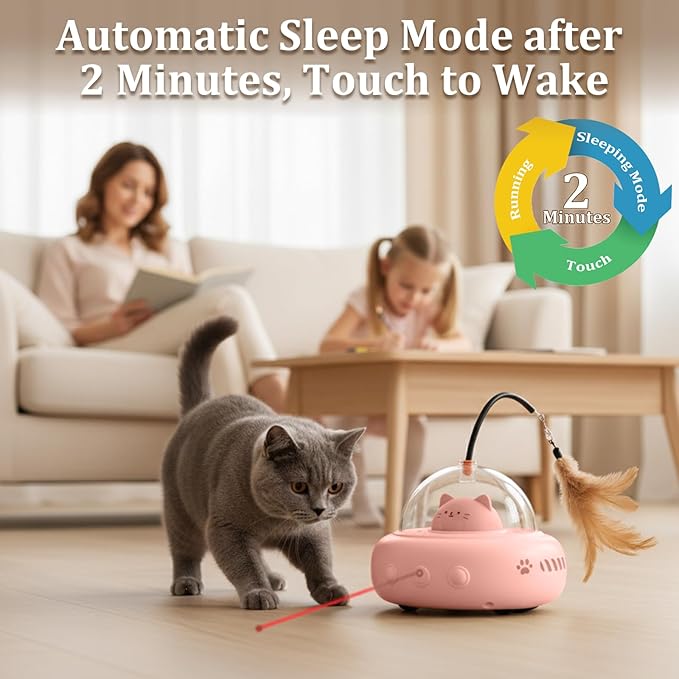Laser Cat Toy, 3 in 1 Interactive Toy for Cats, Rechargeable Wand and Chasing Interactive Pet Toy for Bored Indoor Cats Kittens 3 Extra Replaceable Teaser Wand Heads