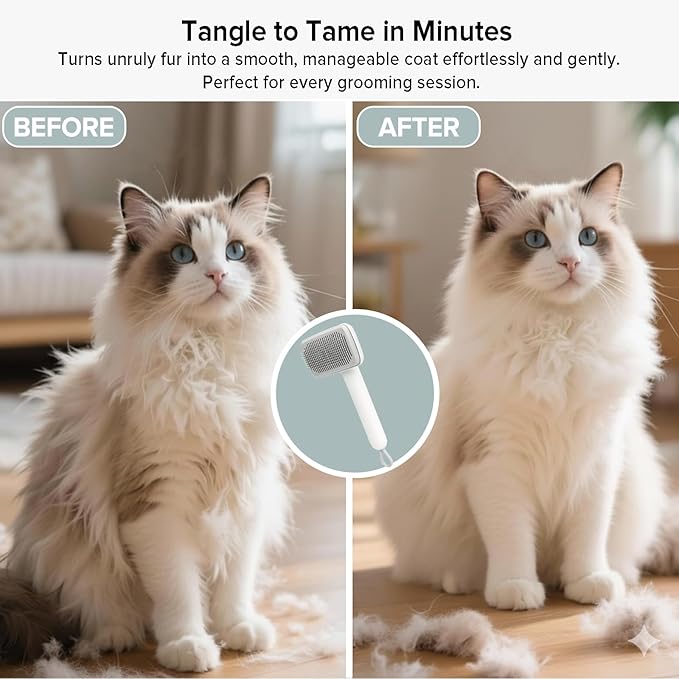Cat Brush for Shedding, Industry-First Adjustable Cat Brushes for Indoor Cats, Self-Cleaning Slicker brush, 264 Skin-Friendly Needles for Long or Short Haired Dogs, Perfect for Deshedding & Massaging