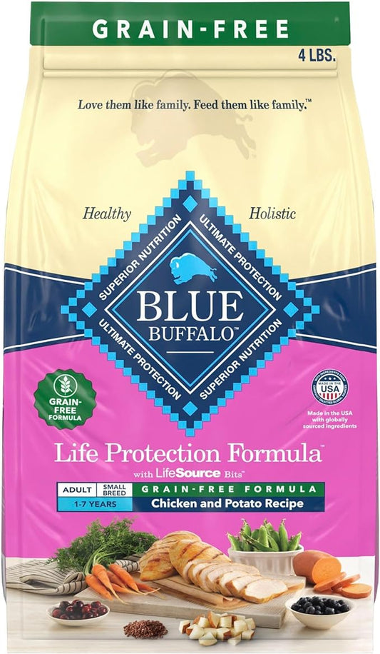 Blue Buffalo Life Protection Formula Natural Grain Free Small Breed Adult Dry Dog Food, with Chicken and Potatoes, 4 lb. Bag