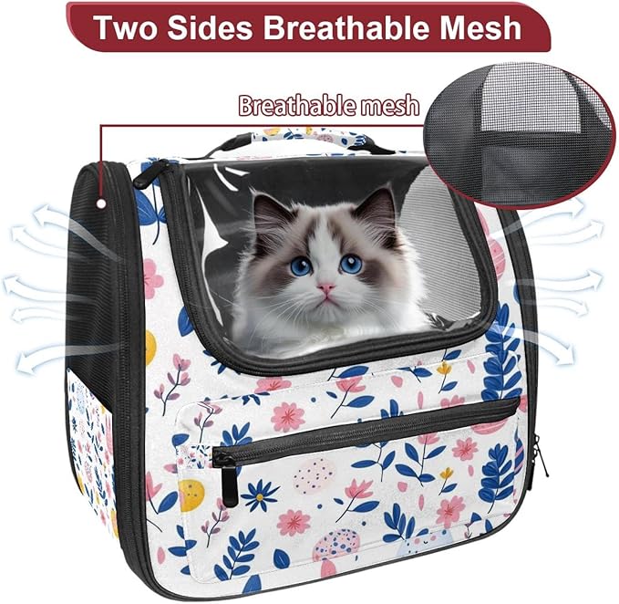 Rabbits Eggs Flowers Leaves Pet Cat Backpack Carrier for Kitty Small Dog, Ventilated Pet Carrier Bag for Car, Walking, Hiking, Outdoors