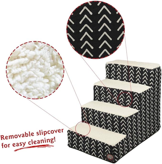 Majestic Pet 4 Step Portable Dog Stairs for Small Dogs to get on Bed Supports 250 lbs or Less – Dog Steps for High Bed with Machine Washable Cover –Pet Stairs for Cats Boho Arrow Black