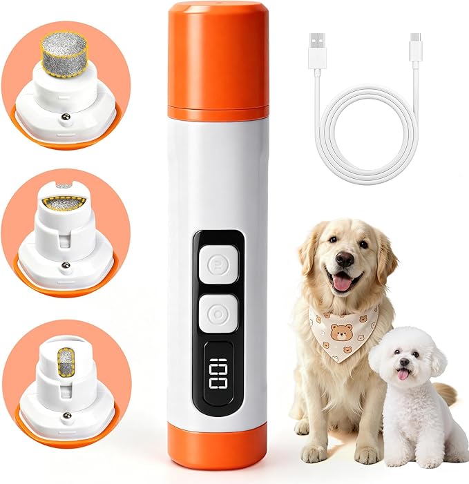 Ultra Quiet Dog Nail Grinder with LED Light & Safety Guard - Upgraded 3-Speed Rechargeable Dog Nail Trimmer for Painless Grooming of Dogs & Cats, (Small, Medium, Large)