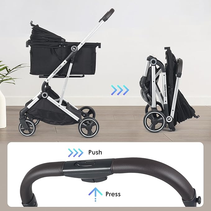 T4 Pet Stroller for Small Medium Dogs, Cat Strollers for 2 Cats, 4 Wheels Folding Pet Stroller for Cats with Pad, Canopy and Cup Holder, Black
