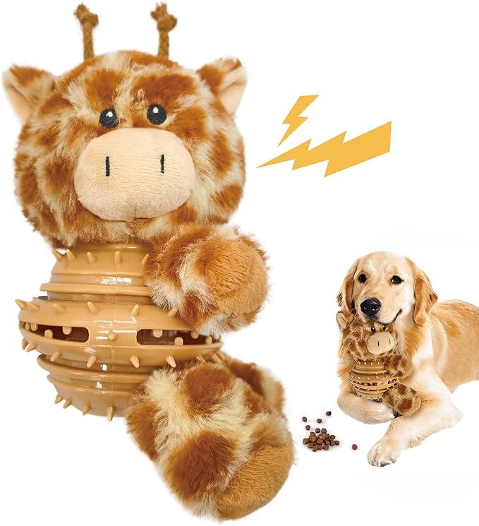 Giraffe Plush Squeaky Dog Toy with Rubber Treat Dispenser Puppy Teething Chew Toy Cute Fun Durable Multi-Functional Interactive Puzzle Dog Toy for Small Medium Large Dogs Toy Gift 21.5cm/8.46in