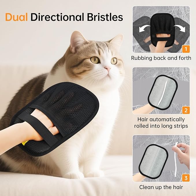 Electrostatic Hair Removal Gloves Reusable Pet Hair Cleaning Gloves for Removing Cat and Dog Hair from Clothes, Sofas, Carpets, and Dust. Household Hair Removal Brush (2)