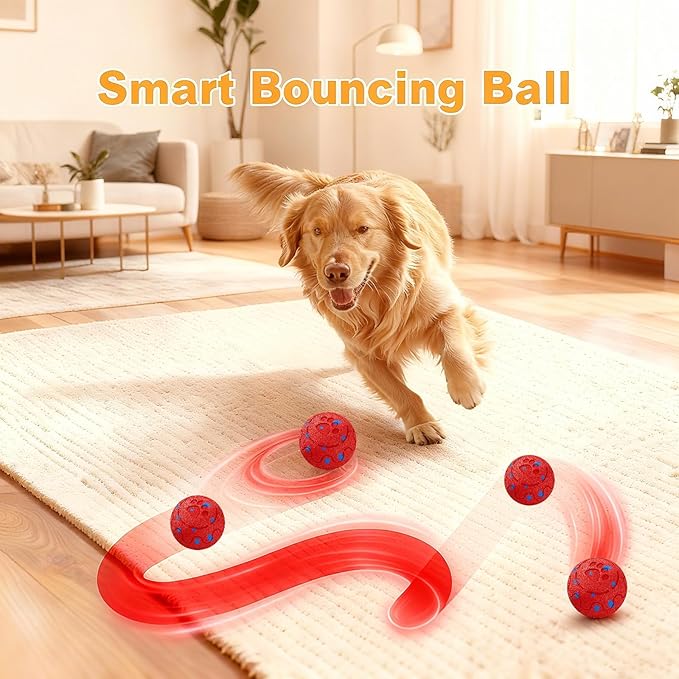 Dog Balls: Interactive Dog Ball, Self-Moving Dog Toy with Auto-Rolling & Bouncing, E-TPU Material, IP54 Waterproof, Motion-Activated (Red, Large)