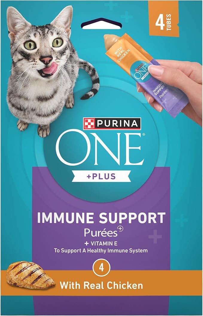 Purina ONE Plus Immune Support Purees with Real Chicken Lickable Cat Treats - 1.4 oz (Pack of 4)