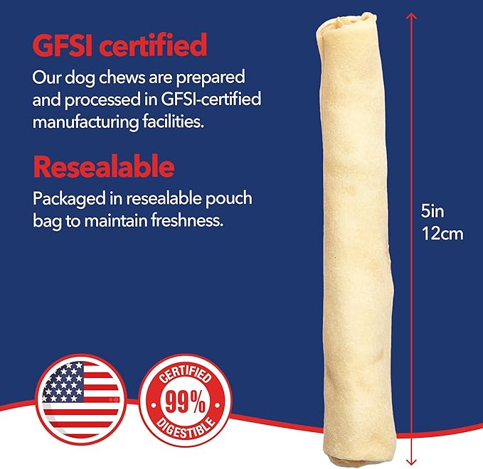 Pet Factory 100% Made in USA Beefhide Chip Rolls Dog Rawhide Chews,Thick,Dog Chews Long Lasting from American Cattle,Dog-Chew Bones,5 Inches,22 Count (Pack of 2)