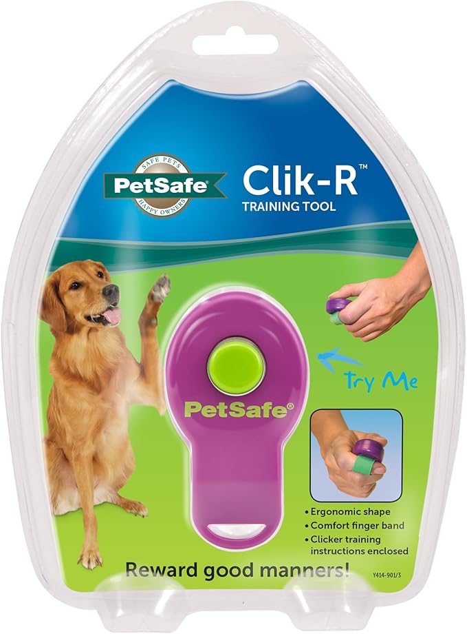 PetSafe Clik-R Dog Training Clicker - Positive Behavior Reinforcer for Pets - All Ages, Puppy and Adult Dogs - Use to Reward and Train - Training Guide Included - Purple