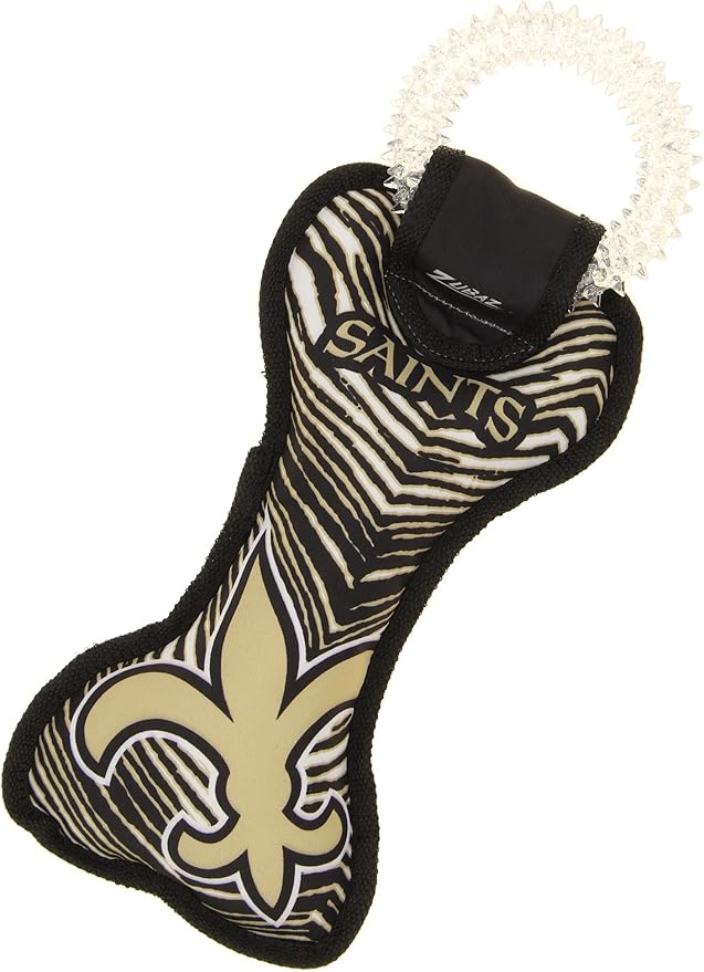 Zubaz NFL Team Logos and Colors Ring Tug Toy with Squeaker for Dogs, New Orleans Saints