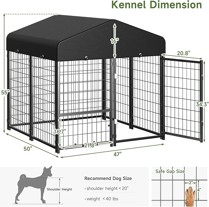 2PCS Dog Kennel Outdoor, Outside Dog Kennel with Roof & Removable Doggy Door Allow Connecting Your Dog House, Square Pet Enclosure Dog Run Yard for Medium/Small Dogs(4'Lx4'Wx4.6'H)