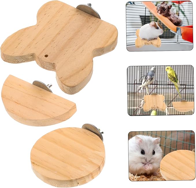 Toddmomy 3PCS Wooden PET Platform Toy for Hamsters Parrots and Birds Sturdy Climbing Stand and Perch for Bird Cages for Small Animal Habitats Natural Wood Material