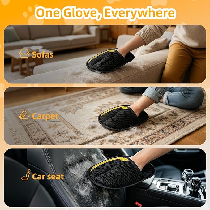 Large Pet Hair Removal Glove 2 Pack – Electrostatic Reusable Pet Hair Remover Glove for Dogs & Cats, Soft for Pet Grooming, Pet Hair Remover Tool for Bed, Sofa, Carpet, Car Seat (Black)