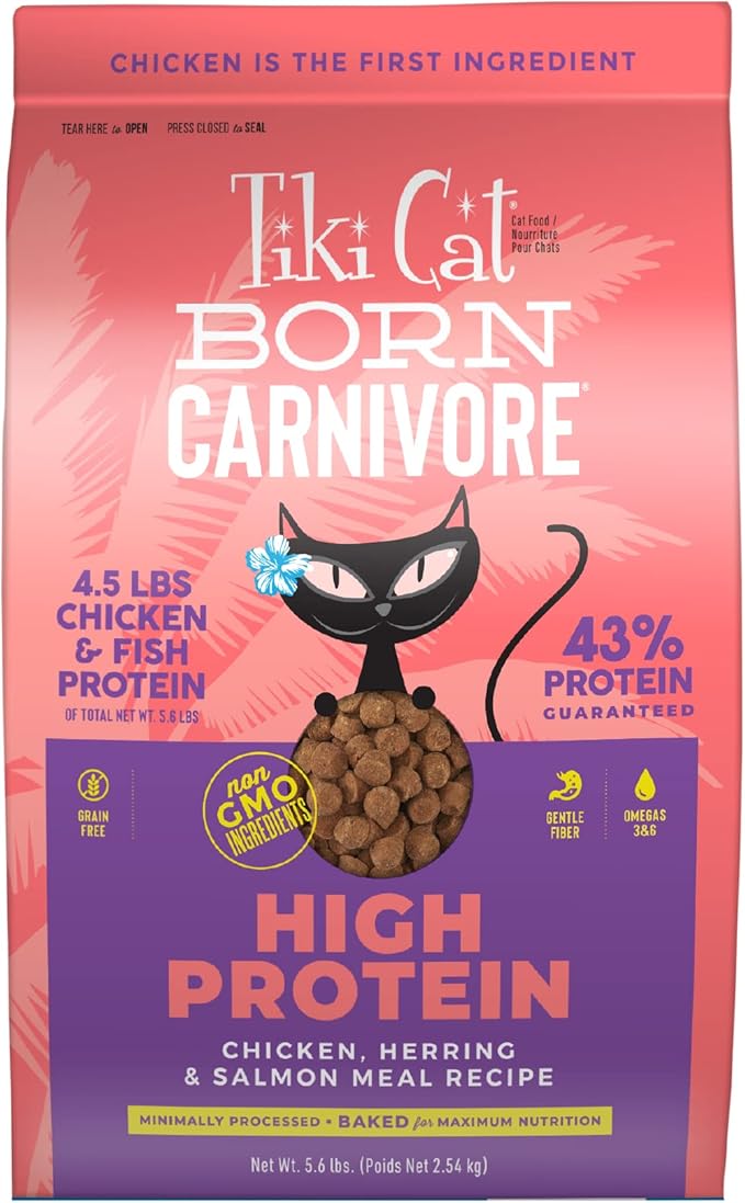 Tiki Cat Born Carnivore High Protein Dry Cat Food, Chicken, Herring & Salmon Meal, 5.6 lbs. Bag