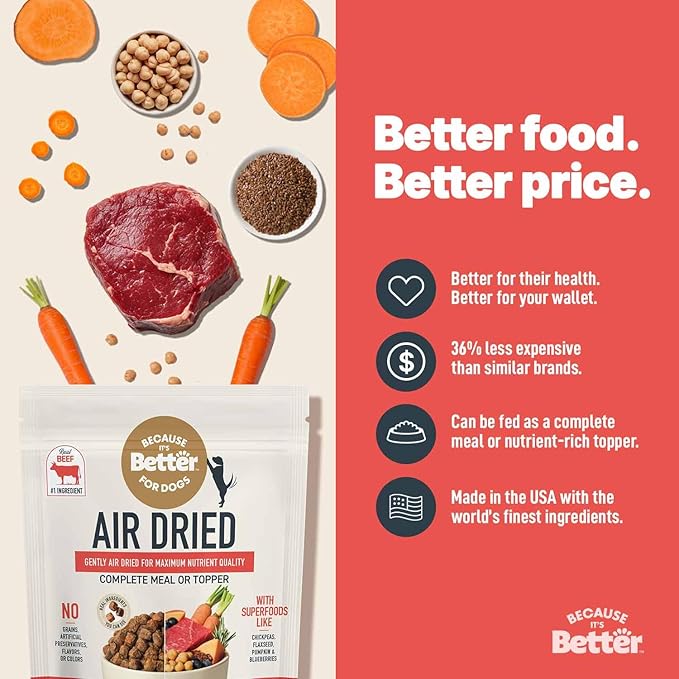 Because It’s Better Slow Baked & Air Dried Dog Food - Real Beef & Veggies - Complete & Balanced Dry Dog Food - Grain Free, High Protein, Natural Nutrition for All Life Stages, 3 lb Bag