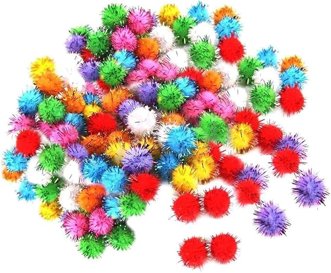 Random Color Mini Colorful Sparkly Glitter Tinsel Pompom Balls Toys f/Dog Cat Bird Pack of 100 Nice and Professional Pet Supplies