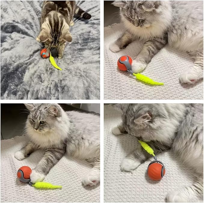 Interactive Automatic Cat Toy Ball with Bionic Tail – USB Rechargeable, Quiet Self-Moving Pet Toy for Indoor Cats
