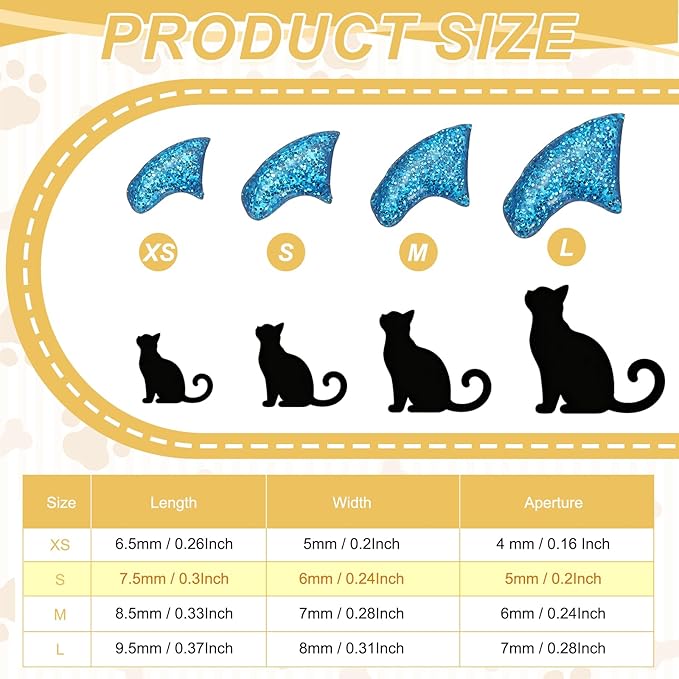 Cat Nail Caps, Cat Claw Covers with Adhesive Glue and Applicators, Kitten Claw Caps Soft Paws, (40 Pcs, S, Crystal Blue), Intended for Pet Tips/Nail Covers/Control Paws