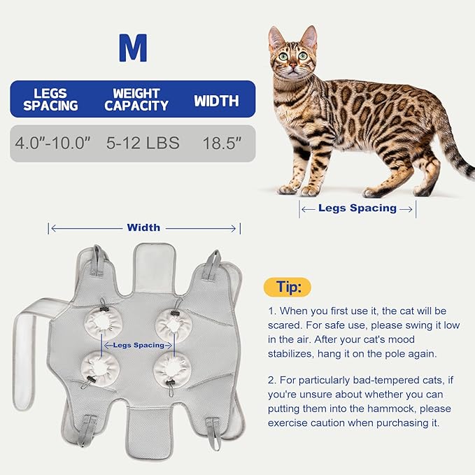 Supet Cat Grooming Hammock Harness for Nail Trimming, Cat Grooming Hanging Sling for Nail Clipping, Pet Restraint Holder for Cutting Nails, Medicine, Ear & Teeth Cleaning, Eye Care (Grey M)