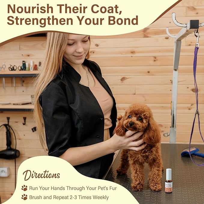 Pet Fur Care Oil - Detangles, Reduces Shedding - Adds Shine with Collagen & Natural Oils - Leave-in Conditioner for Dogs & Cats - 1.01 fl. oz