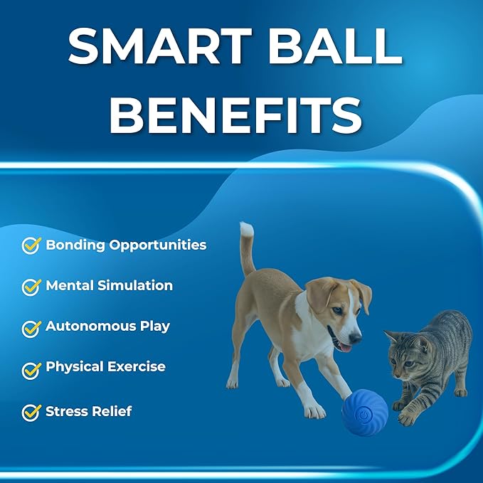 Interactive Pet Toy Ball - Smart Rolling Ball for Dogs & Cats, Moving Vibrating Electric Dog Ball Toy, Perfect for Small Pets, Puppy Toys for Enrichment and Fun, 2.6 Inch Diameter, Blue