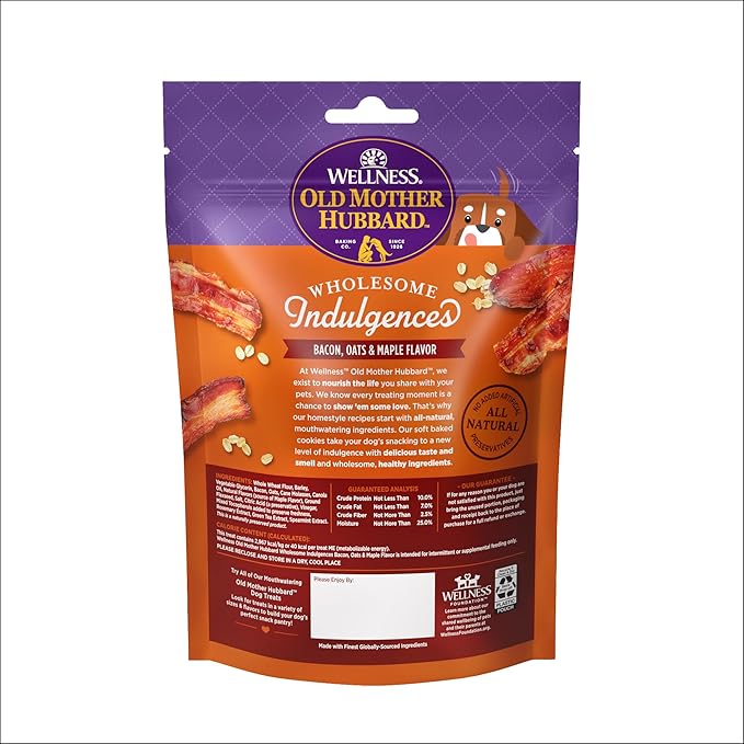Wellness Old Mother Hubbard Wholesome Indulgences Soft-Baked Dog Biscuits, Natural Treats, Bacon, Oats, and Maple Flavor, 10 oz Bag