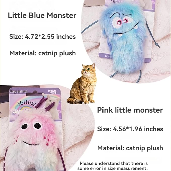 Cute Monster Plush Catnip Toy Interactive Soft Chew Plush Catnip Toys for Indoor Cats and Kittens 3.9" (Pink-2)