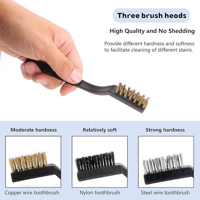 3PCS Bird Cage Cleaning Brush Set Copper,Nylon & StainlessSteel Brushes for ParrotCages,Kennels,Perches and More