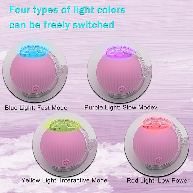 Interactive Cat Dog Toy Ball: Indoor Automatic Moving Smart Rolling Fun Pet Game with Led Light and Tail for Motion Activated, Kitten Puppy Present, Chase Exercise, Hunting Simulation-Upgrade (Pink)