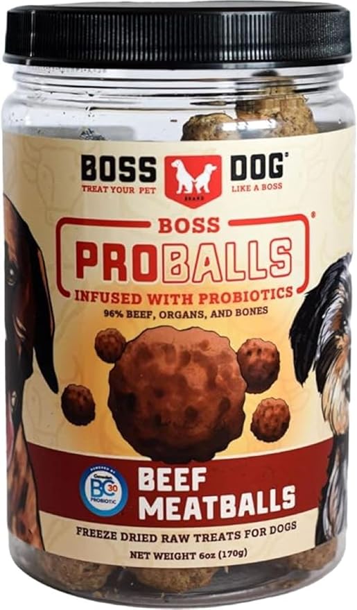 Boss Dog Boss Proballs Meatball Treats for Dogs & Cat, Beef Recipe, 6 oz Jar