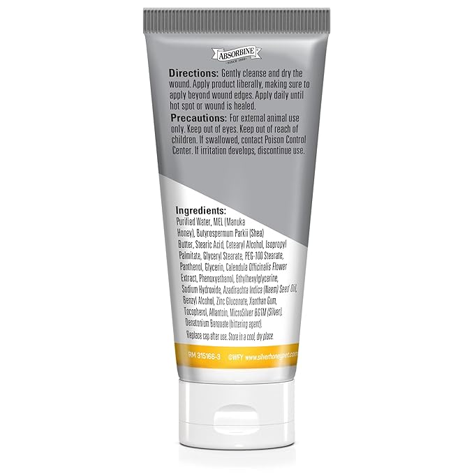 Absorbine Silver Honey Hot Spot & Wound Care Ointment for Dogs, Cats, Small Animals, 2oz Tube