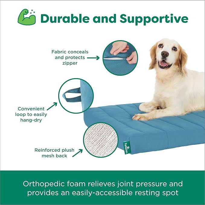 Furhaven Orthopedic Dog Bed – Puffy Quilted Foam Mattress with Removable Washable Cover, Soft & Supportive for Kennels & Crates - Large, Lagoon